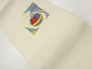 色紙に鈴・梅模様織出し名古屋帯